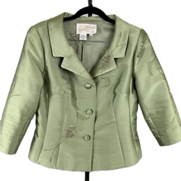 Ricki Freeman Green Silk Suit Set with Embroidered Embellishments- Size 8 - Picture 2 of 4